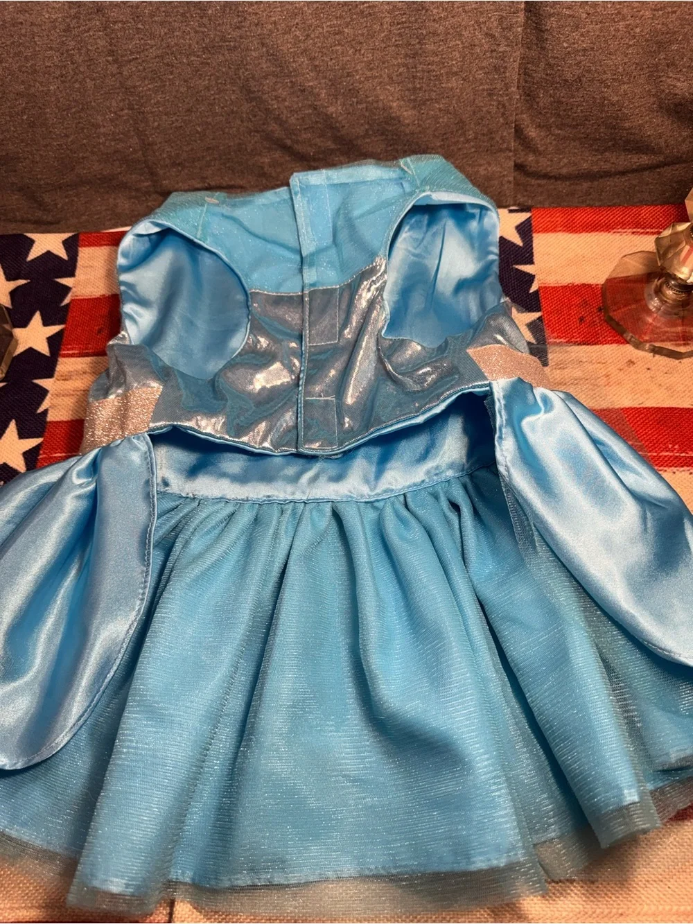 Shimmer Blue Satin Dog Dress with Silver Accent